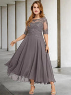 A-Line/Princess Scoop Tea-Length Mother of the Bride Dresses by Dreamylily