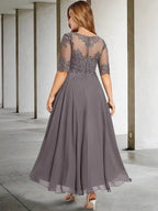A-Line/Princess Scoop Tea-Length Mother of the Bride Dresses by Dreamylily