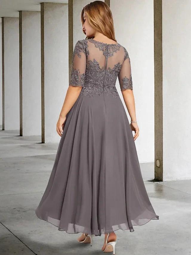 A-Line/Princess Scoop Tea-Length Mother of the Bride Dresses by Dreamylily