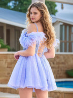 A-Line Off-the-shoulder Beading Tulle Homecoming Dresses with Feathers by Cicinia