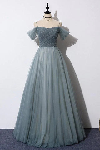 A-Linie, schulterfrei, graues Tüll-Ballkleid, Abendkleid PSK539