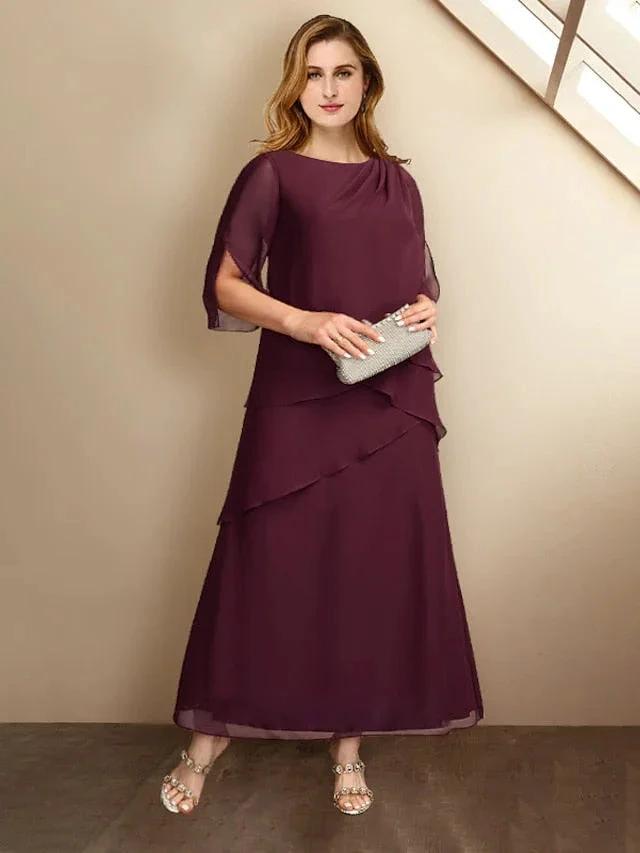 A-Line/Princess Jewel Neck Ankle-Length Mother of the Bride Dresses by Dreamylily