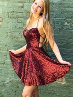 Sequins Ruffles Spaghetti Straps Mini Dresses SYH36 by vivymakudress