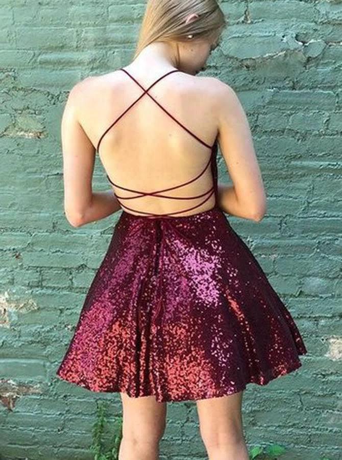 Sequins Ruffles Spaghetti Straps Mini Dresses SYH36 by vivymakudress