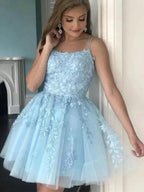 Princess Tulle Applique Halter Sleeveless Mini Dresses SYH30 by vivymakudress