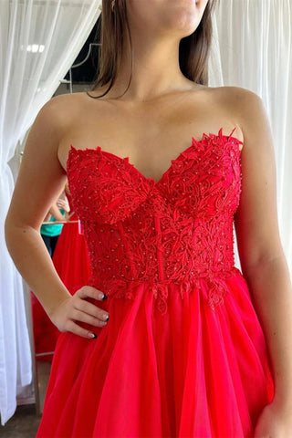 A-Linie Rotes Sweetheart Korsett Rüschen Ballkleid Abendkleid PSK493
