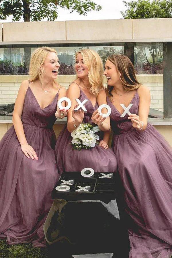A-Line Spaghetti Straps Floor-Length Light Purple Bridesmaid Dress BD048 by pgmdress