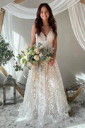 A-Line Spaghetti Straps Key Hole Back Elegant Wedding Dress WD731 by pgmdress