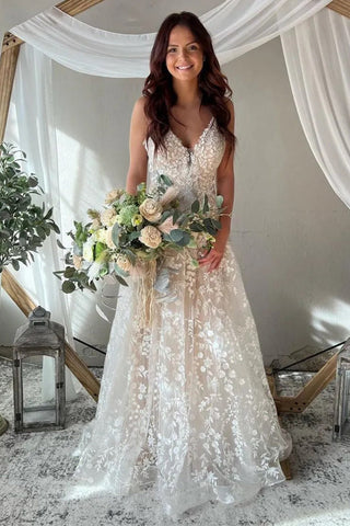 A-Linie Spaghettiträger Schlüsselloch Rücken Elegantes Brautkleid WD731