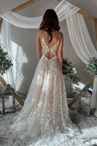 A-Linie Spaghettiträger Schlüsselloch Rücken Elegantes Brautkleid WD731