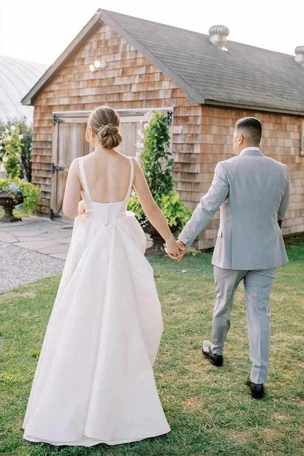 A-Line Square Neck Simple Wedding Dress Modest Wedding Gown WD745 by pgmdress