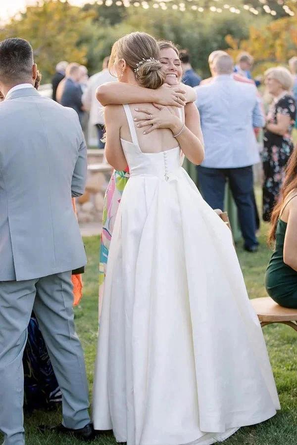 A-Line Square Neck Simple Wedding Dress Modest Wedding Gown WD745 by pgmdress