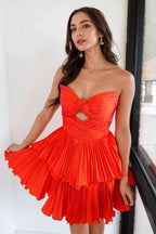 A-Line Strapless Keyhole Short Orange Homecoming Dress PD538 by pgmdress