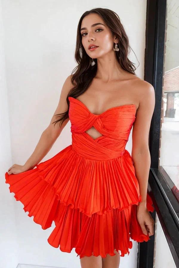 A-Line Strapless Keyhole Short Orange Homecoming Dress PD538 by pgmdress