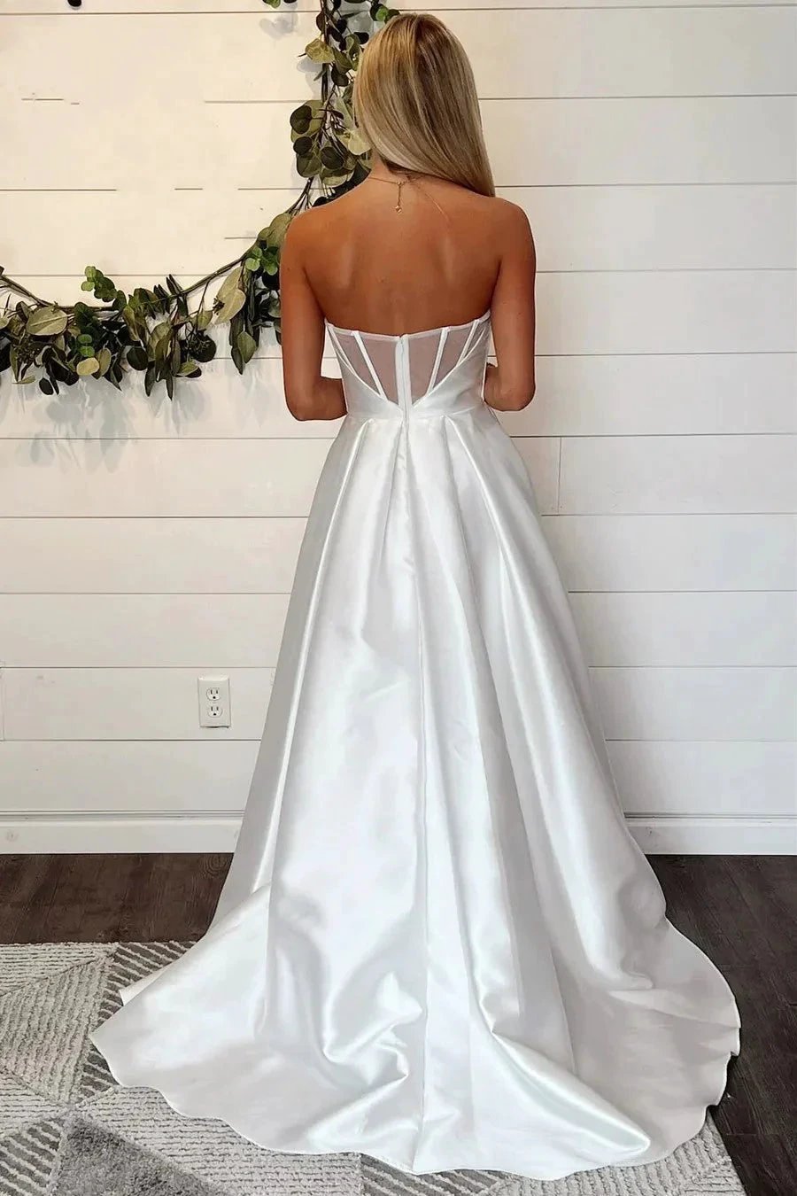 A-Line Strapless White Wedding Dress Simple Wedding Dresses WD717 by pgmdress