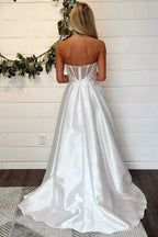 A-Line Strapless White Wedding Dress Simple Wedding Dresses WD717 by pgmdress