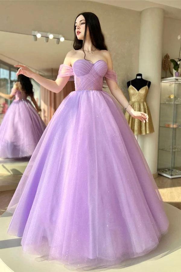 A-Line Sweetheart Neck Tulle Purple Long Prom Dress Formal Dresses PSK364 by pgmdress