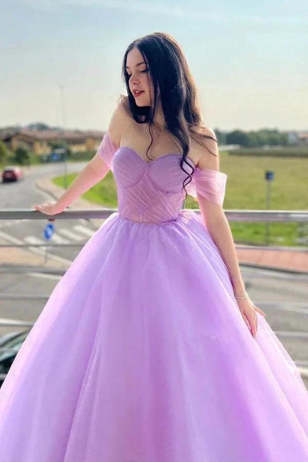 A-Line Sweetheart Neck Tulle Purple Long Prom Dress Formal Dresses PSK364 by pgmdress