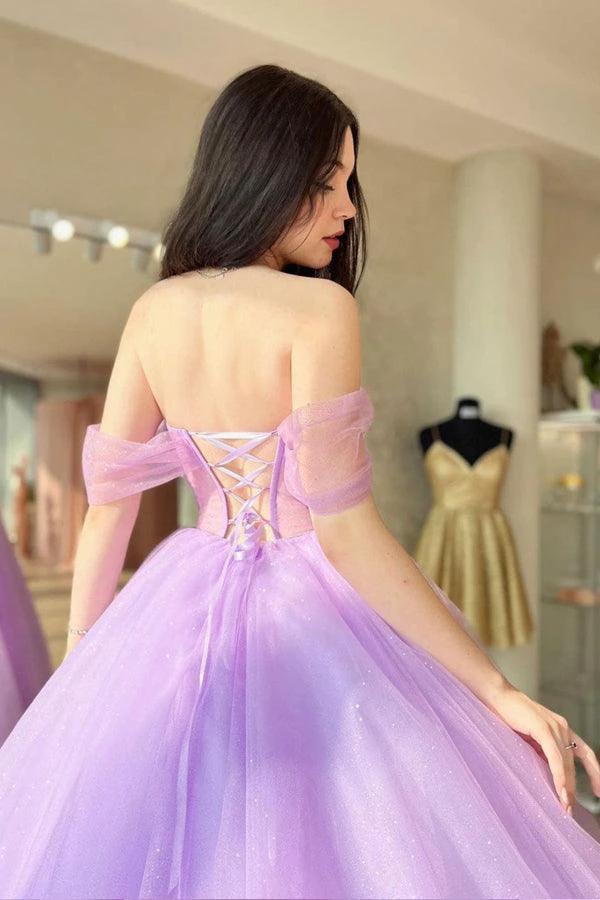 A-Line Sweetheart Neck Tulle Purple Long Prom Dress Formal Dresses PSK364 by pgmdress