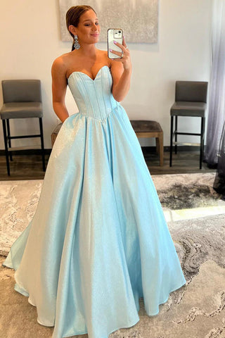 A-Linie Herzausschnitt Trägerlos Blau Langes Ballkleid Abendkleid PSK463