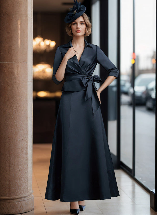 A-Line/Princess V-Neck Satin Mother of the Bride Dresses Hover Image