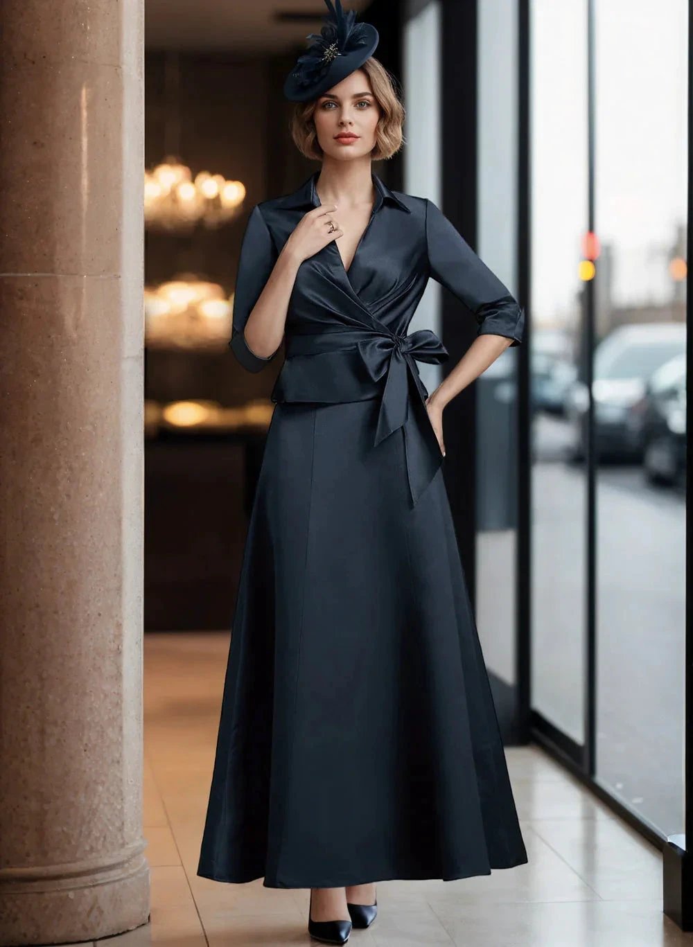 A-Line/Princess V-Neck Satin Mother of the Bride Dresses by Dreamylily
