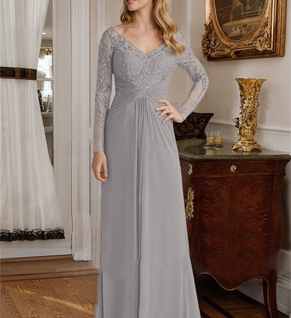 A-Line/Princess V-Neck Floor-Length Mother Of The Bride Dresses With Lace Ruffle Hover Image