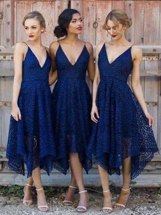 A-Line V-Neck Pearl Pink Lace Bridesmaid/Prom/Homecoming Dress BD053 by pgmdress