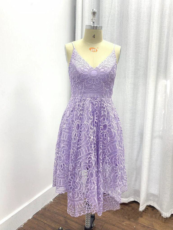 A-Line V-Neck Pearl Pink Lace Bridesmaid/Prom/Homecoming Dress BD053 by pgmdress