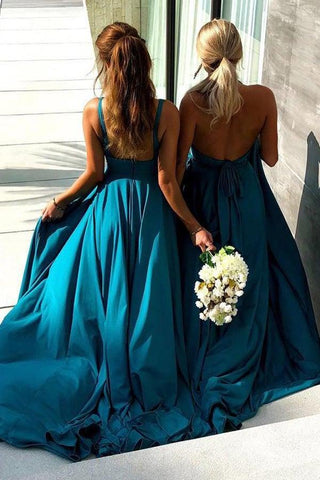 A-Line V-Neck Sweep Train Straw Spandex Prom Party Dress with Split PG658