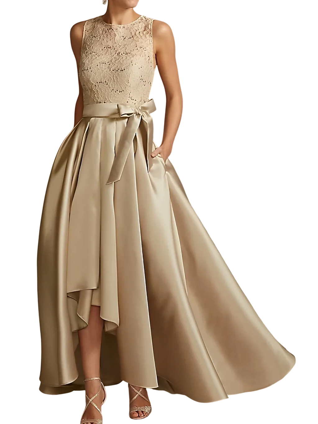 A-Line/Princess Jewel Neck Sleeveless Mother Of The Bride Dresses With Pleats Lace by Dreamylily