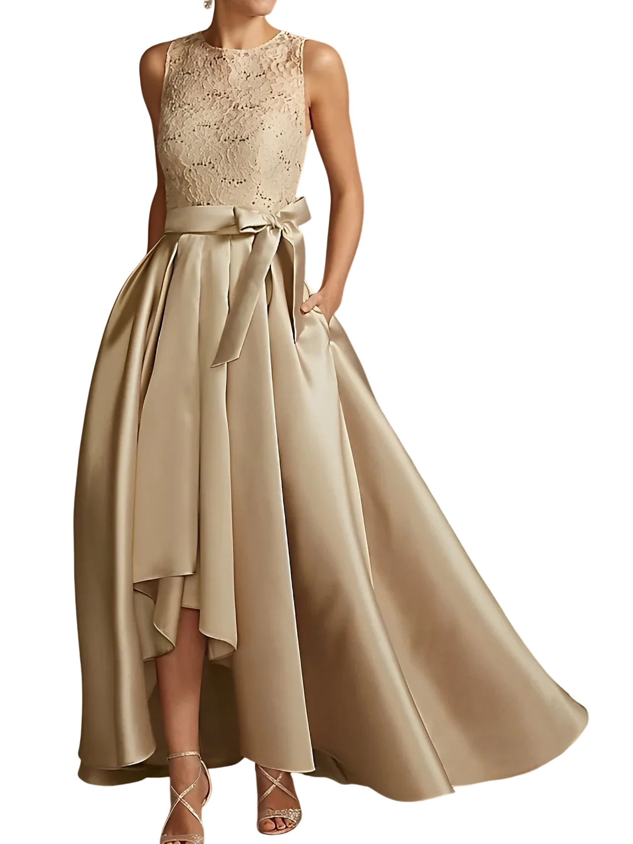 A-Line/Princess Jewel Neck Sleeveless Mother Of The Bride Dresses With Pleats Lace by Dreamylily