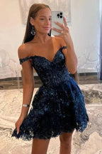A-Line Sequins Appliques Red Short Homecoming Cocktail Dress PD497 by pgmdress