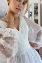 A-Line Sparkly V-Neck Long Sleeves Beach Wedding Dress WD750 by pgmdress