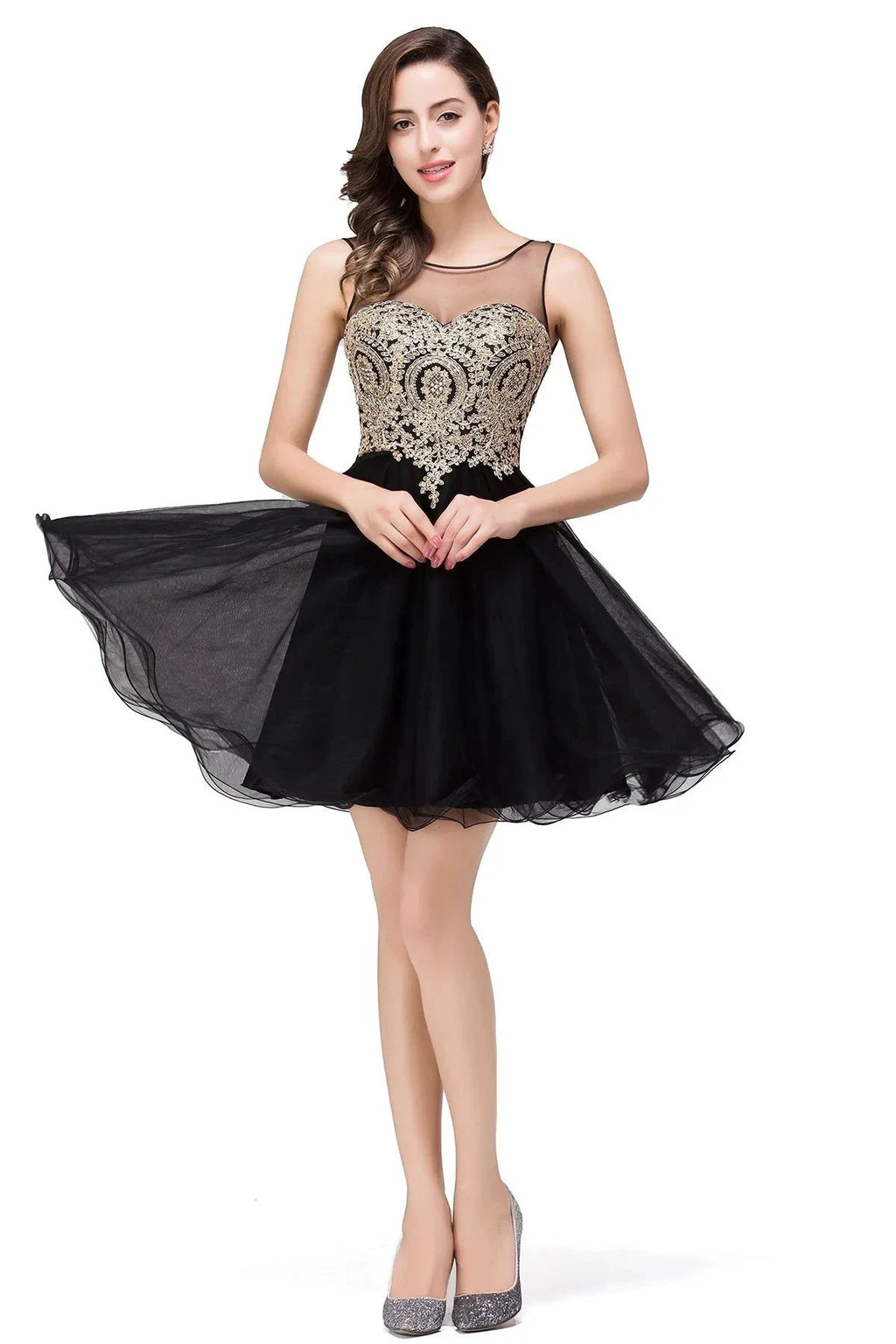 A-line Crew Short Sleeveless Appliques Prom Dresses by misshow.com