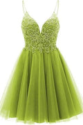 A-line Straps Appliques Tulle Short Homecoming Dress by Ombreprom
