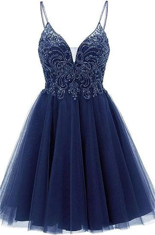 A-Linie Träger Applikationen Tüll Kurzes Homecoming-Kleid
