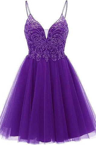 A-Linie Träger Applikationen Tüll Kurzes Homecoming-Kleid