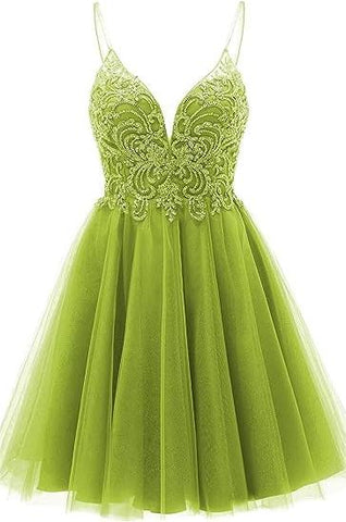 A-Linie Träger Applikationen Tüll Kurzes Homecoming-Kleid
