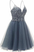 A-line Straps Appliques Tulle Short Homecoming Dress by Ombreprom