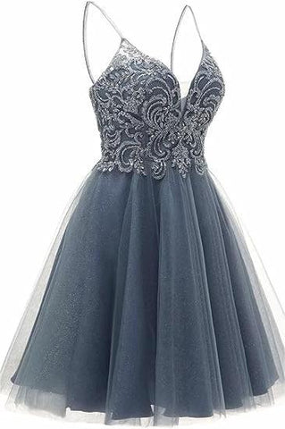 A-Linie Träger Applikationen Tüll Kurzes Homecoming-Kleid
