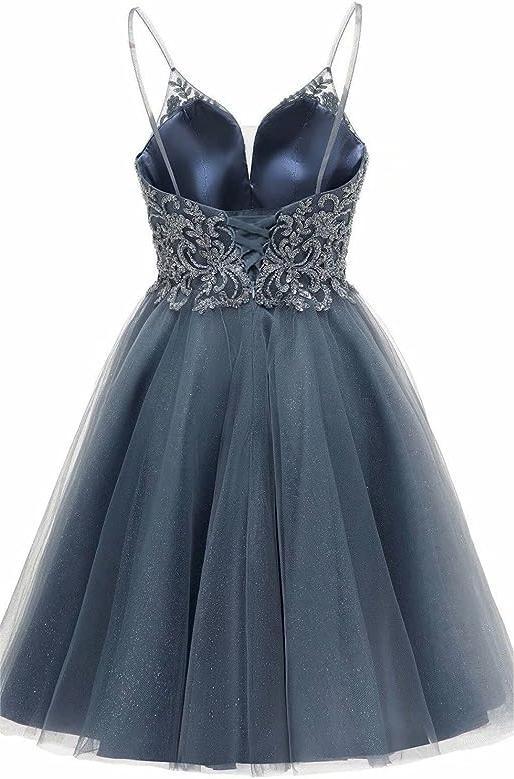 A-line Straps Appliques Tulle Short Homecoming Dress by Ombreprom