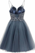 A-line Straps Appliques Tulle Short Homecoming Dress by Ombreprom