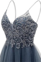 A-line Straps Appliques Tulle Short Homecoming Dress by Ombreprom
