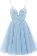 A-line Straps Appliques Tulle Short Homecoming Dress by Ombreprom