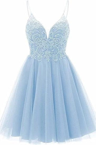 A-Linie Träger Applikationen Tüll Kurzes Homecoming-Kleid