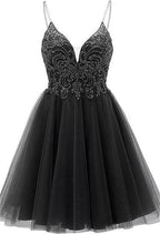 A-line Straps Appliques Tulle Short Homecoming Dress by Ombreprom