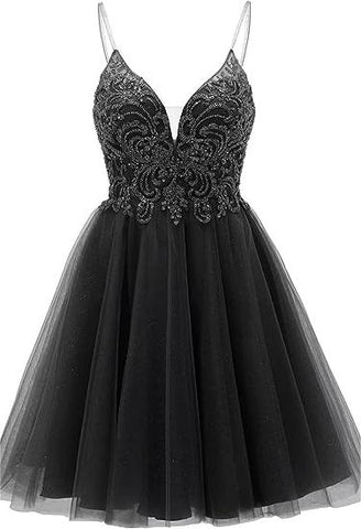 A-Linie Träger Applikationen Tüll Kurzes Homecoming-Kleid