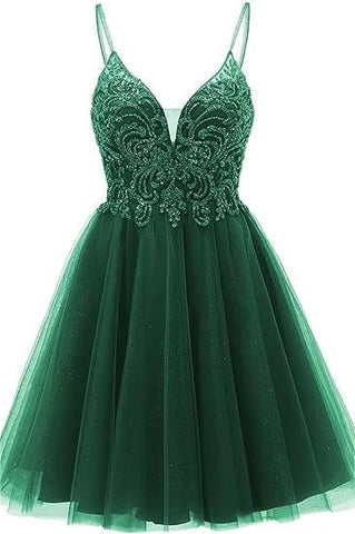 A-Linie Träger Applikationen Tüll Kurzes Homecoming-Kleid
