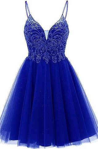 A-Linie Träger Applikationen Tüll Kurzes Homecoming-Kleid